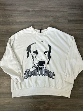 Sublime Dalmatian Graphic Off White Cream Oversized Crewneck Sweatshirt